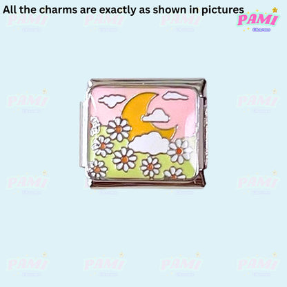 Moon Flowers Nature Italian Charms - Fits All Classic 9mm Bracelets
