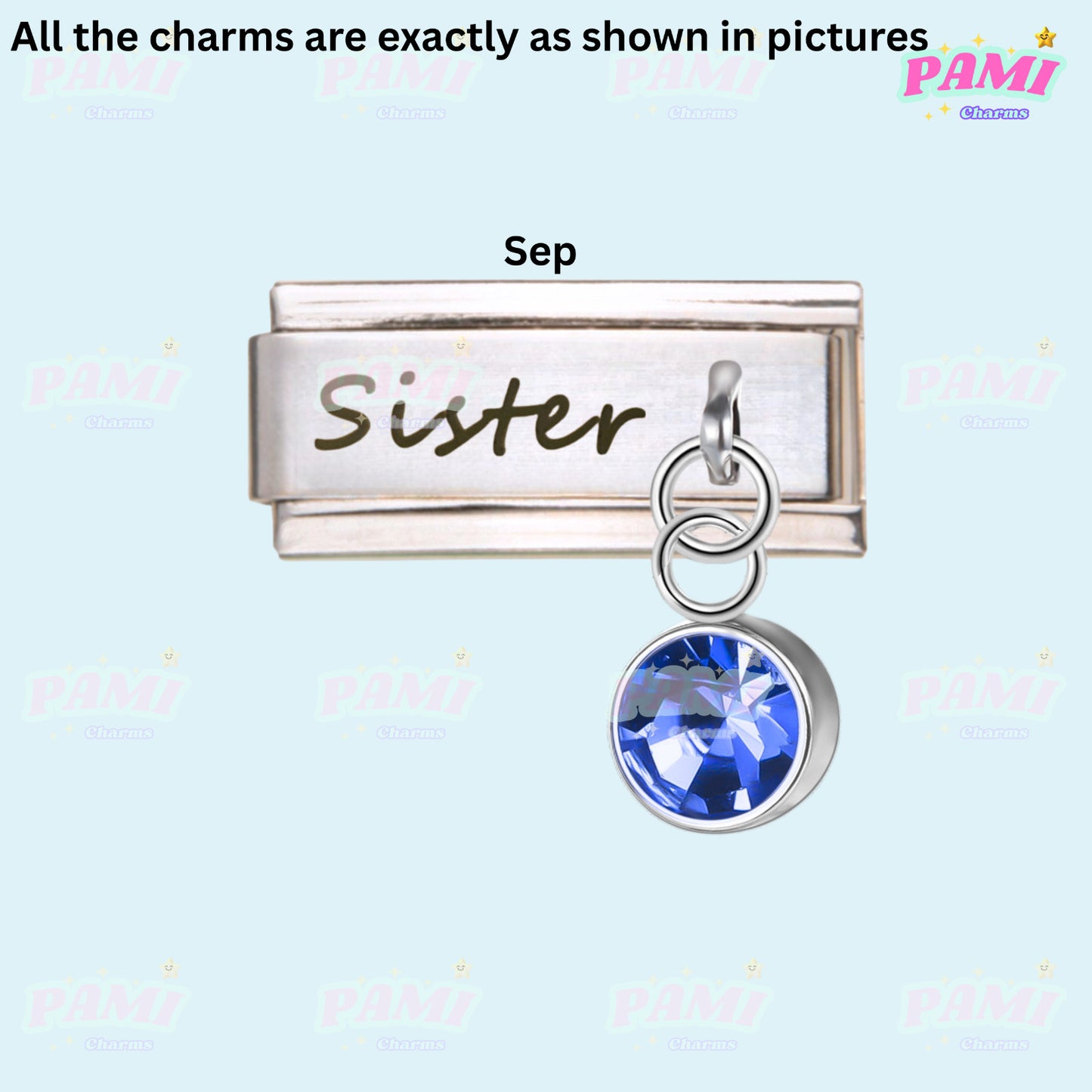 Sister Birthstone 12 Month Modular Italian Charms - Fits all classic 9mm bracelet 9- September Italian Charm