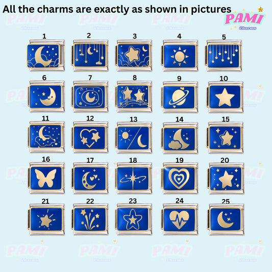 Celestial Galaxy, Star, Moon, Sun Modular Italian Charms - Fits all classic 9mm Bracelet 5- Hearts and Stars Italian Charm