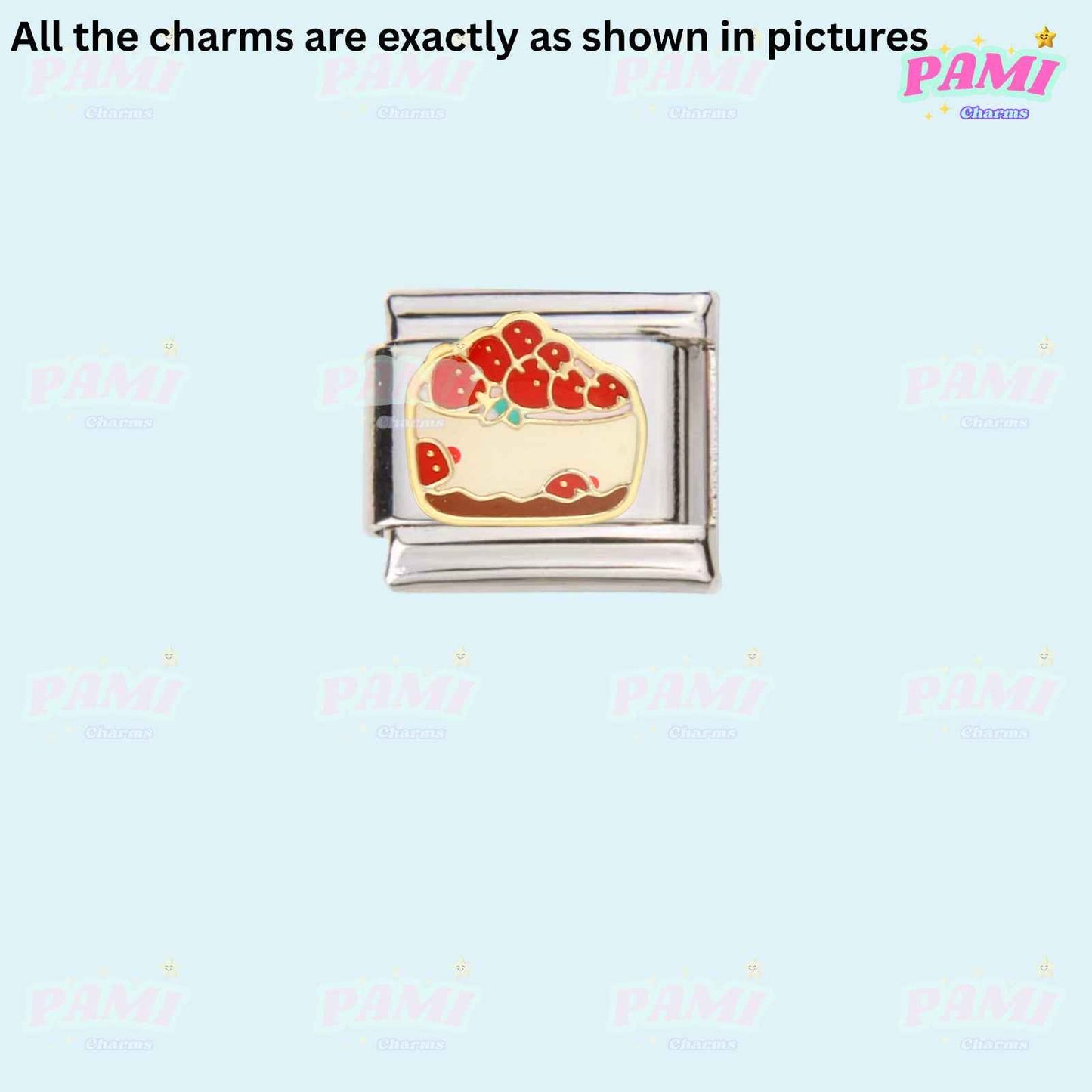 Flower/Fruit/Cat Modular Italian Charms - Fits all classic 9mm bracelet 11- Strawberry cheesecake Italian Charm