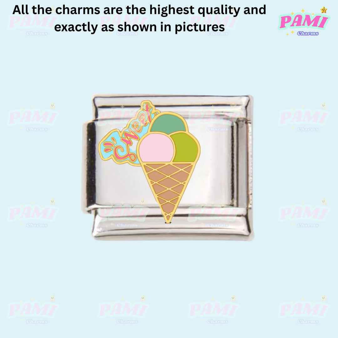 Food Cocktail, Doughnut, Pretzel Modular Italian Charms - Fits all classic 9mm bracelet 13- Ice cream Italian Charm
