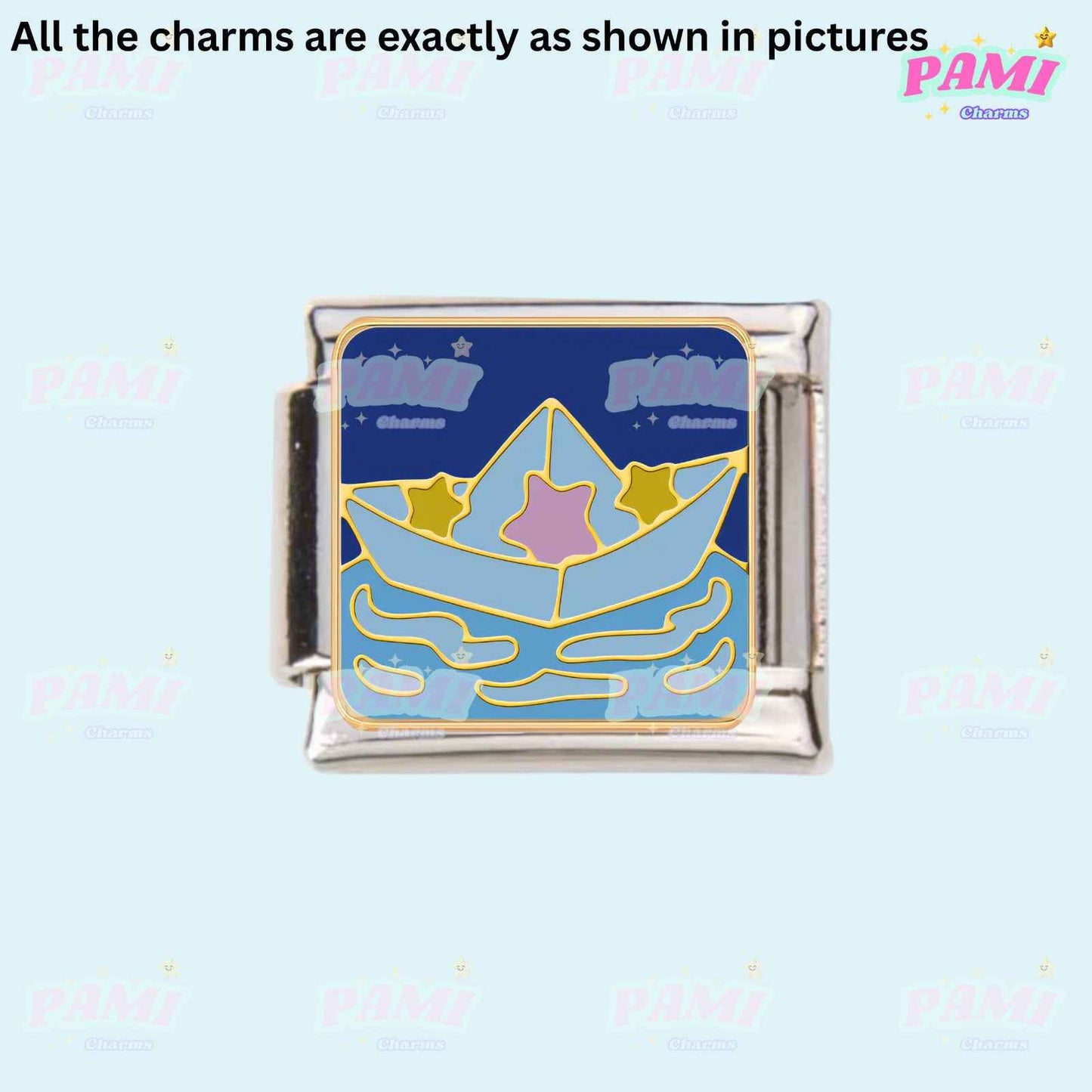 Star/Moon/Lucky/Night Modular Italian Charms - Fits all classic 9mm bracelet 15- Paper boat Italian Charm