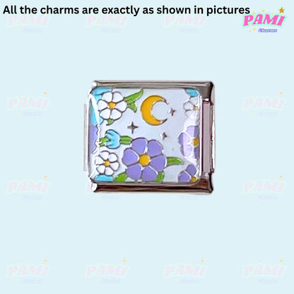 Moon Flowers Nature Italian Charms - Fits All Classic 9mm Bracelets