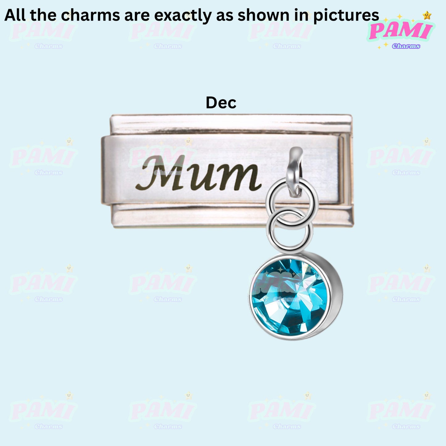 Mum Birthstone 12 Month Modular Italian Charms- Fits all classic 9mm bracelet 12- December Italian Charm
