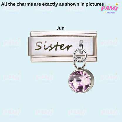 Sister Birthstone 12 Month Modular Italian Charms - Fits all classic 9mm bracelet Italian Charm