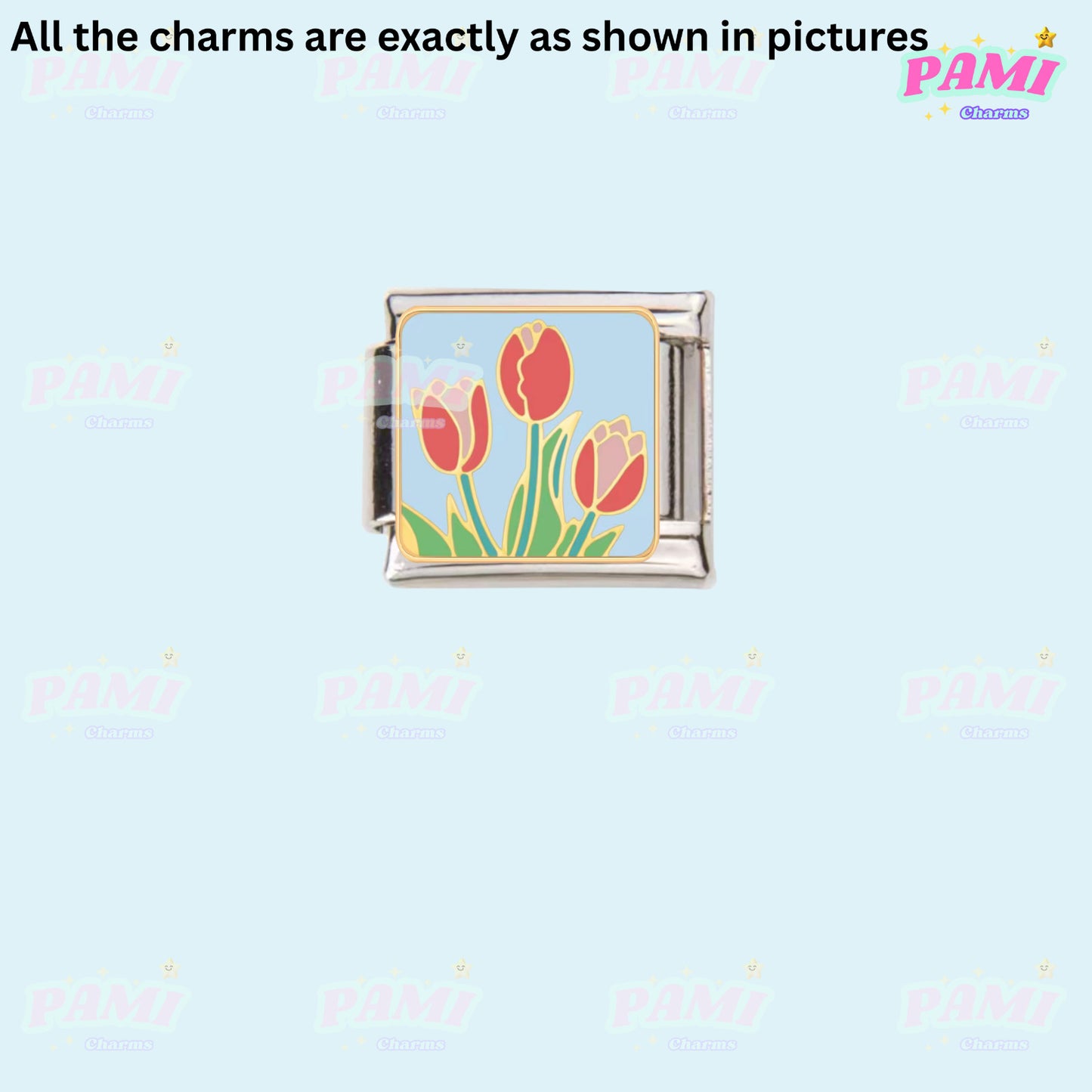 Floral/Flower Tulip, Lotus, Rose Modular Italian Charms - Fits all classic 9mm Bracelet 15-Red Yellow Tulips Italian Charm