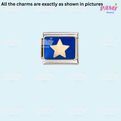 Celestial Galaxy, Star, Moon, Sun Modular Italian Charms - Fits all classic 9mm Bracelet 10- Simple gold star Italian Charm