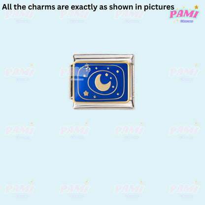 Celestial Galaxy, Star, Moon, Sun Modular Italian Charms - Fits all classic 9mm Bracelet 7- Moon star sparkle Italian Charm
