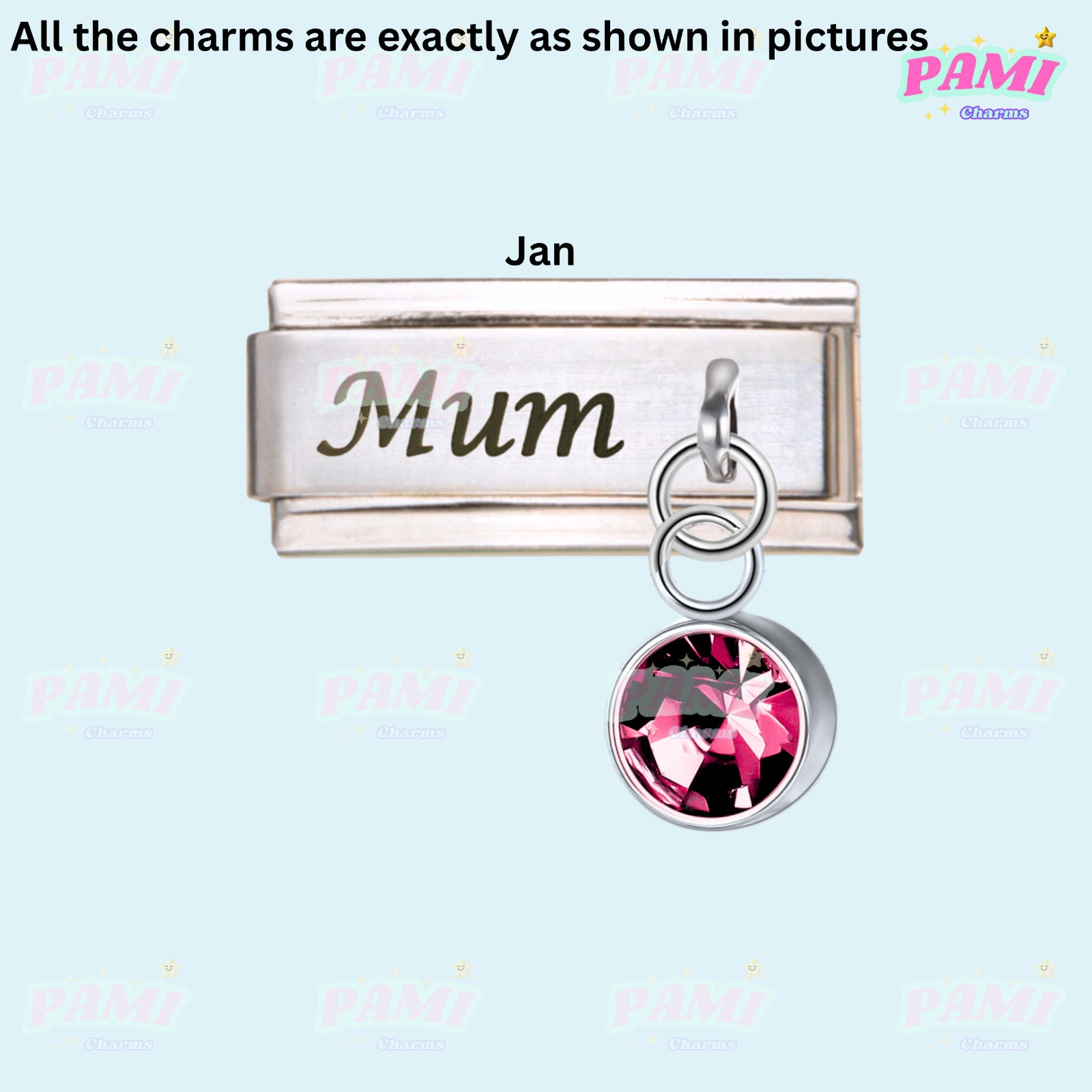 Mum Birthstone 12 Month Modular Italian Charms- Fits all classic 9mm bracelet 1- January Italian Charm