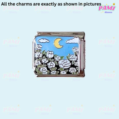 Moon Flowers Nature Italian Charms - Fits All Classic 9mm Bracelets