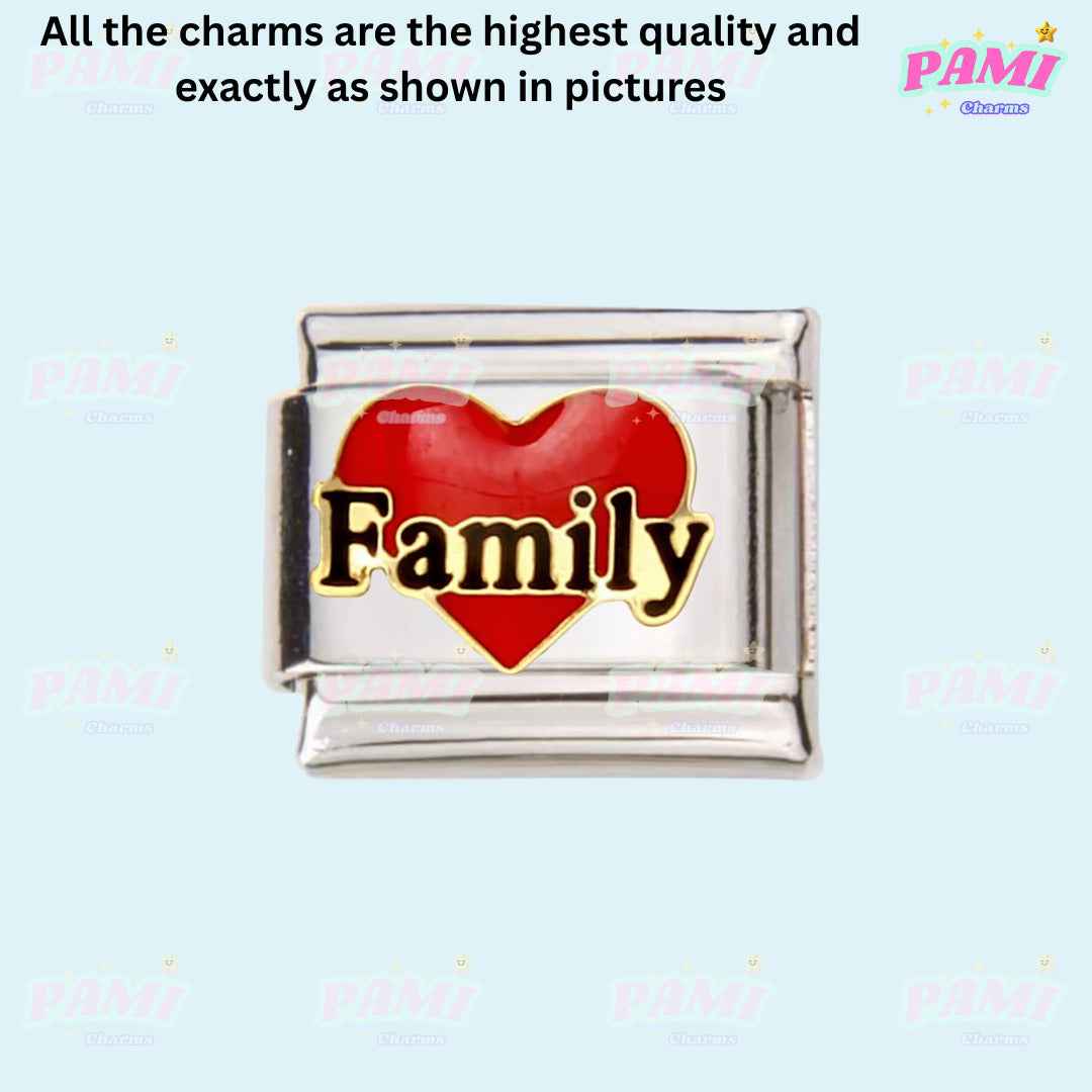 Marriage, Family, Wife, Husband, Love Modular Italian Charms - Fits all classic 9mm bracelet 13- Family red heart Italian Charm
