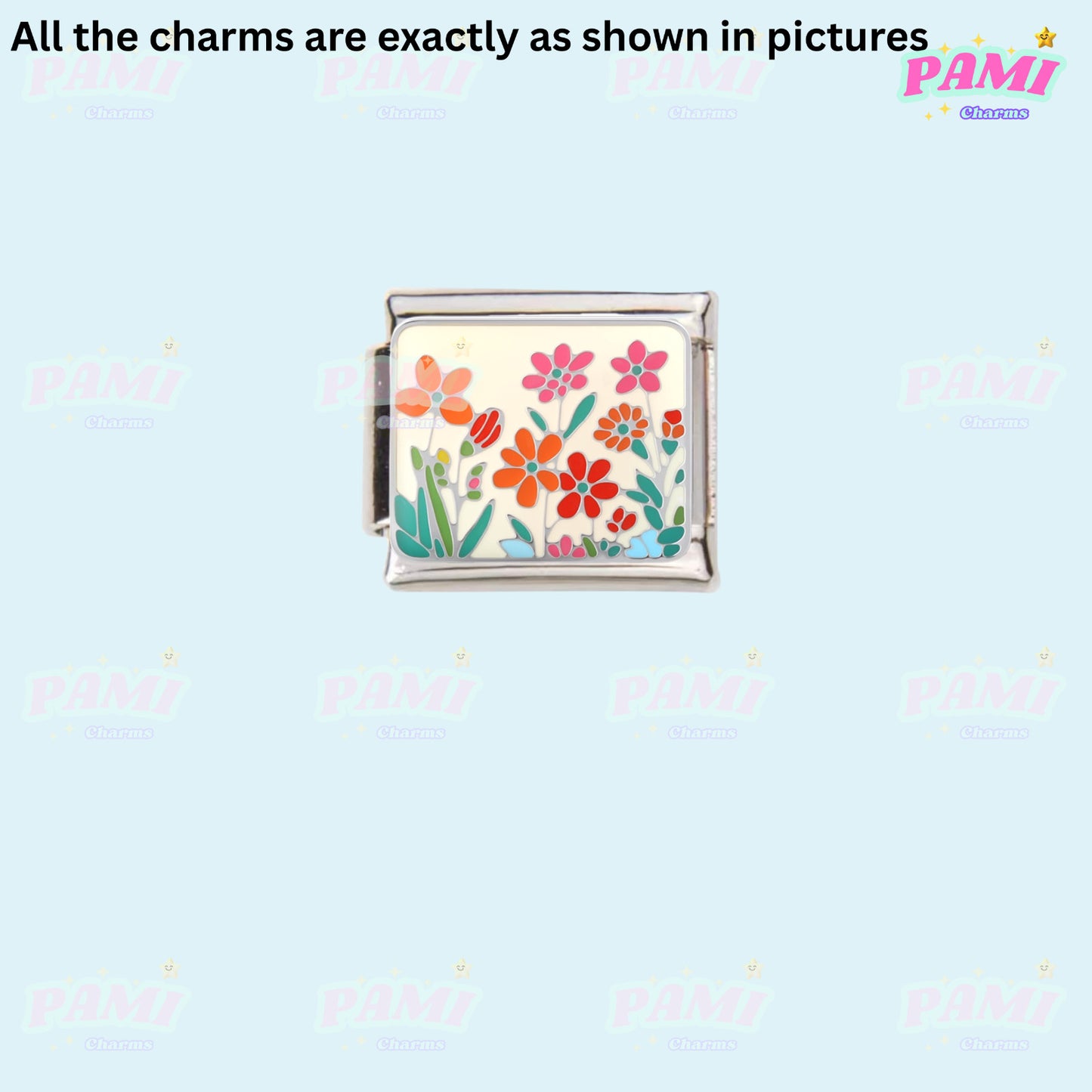 Floral/Flower Tulip, Lotus, Rose Modular Italian Charms - Fits all classic 9mm Bracelet 6- Red Daisies Italian Charm