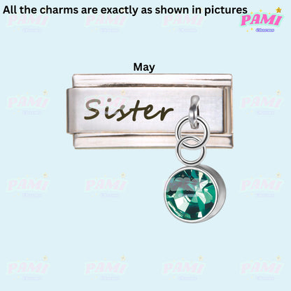 Sister Birthstone 12 Month Modular Italian Charms - Fits all classic 9mm bracelet Italian Charm