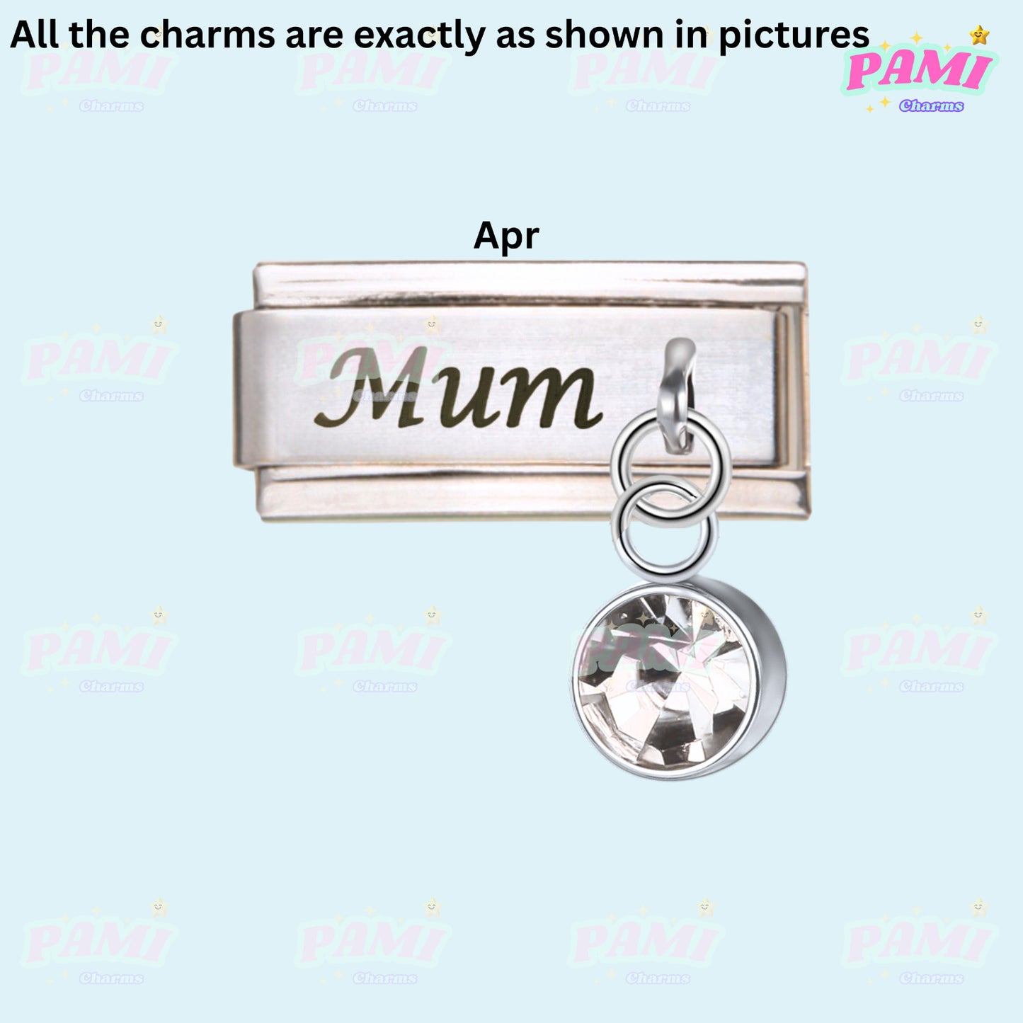 Mum Birthstone 12 Month Modular Italian Charms- Fits all classic 9mm bracelet Italian Charm