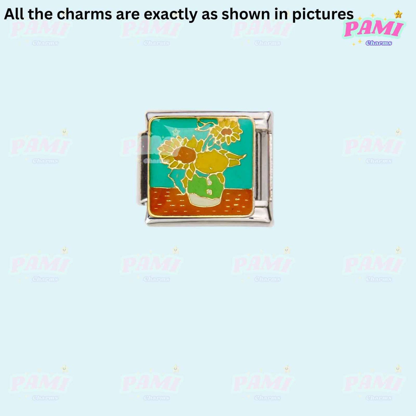 Flower/Fruit/Cat Modular Italian Charms - Fits all classic 9mm bracelet 8- Sunflower on Table Italian Charm