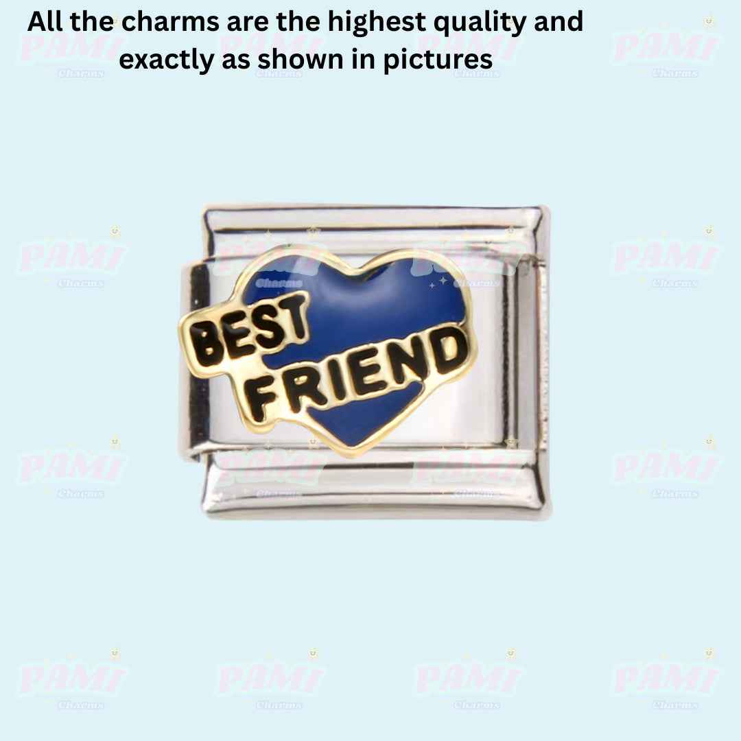 Family, Friend, Dog, Cat, Paw Modular Italian Charms - Fits all classic 9mm bracelet 10- Best friend (heart) Italian Charm