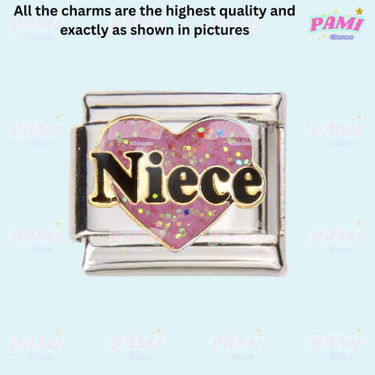 Family, Mum, Dad, Niece, Aunt, Grandma Modular Italian Charms - Fits all classic 9mm bracelets 16- Niece Italian Charm