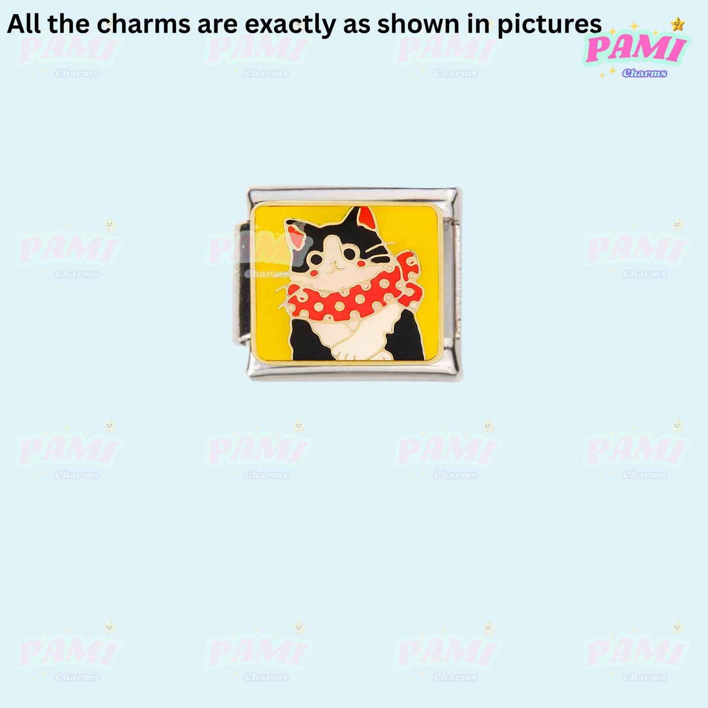 Flower/Fruit/Cat Modular Italian Charms - Fits all classic 9mm bracelet 13- Cat with scarf Italian Charm