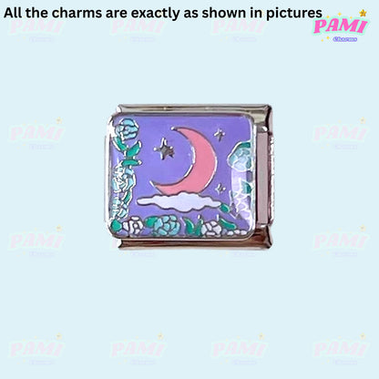 Moon Flowers Nature Italian Charms - Fits All Classic 9mm Bracelets