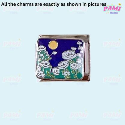 Moon Flowers Nature Italian Charms - Fits All Classic 9mm Bracelets