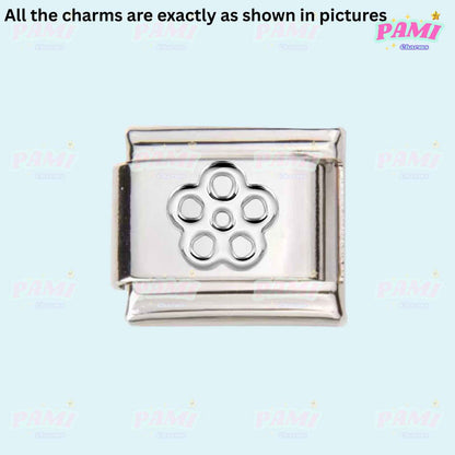 Star/Moon/Sun/Paw Modular Italian Charms - Fits all classic 9mm bracelet 13- Five petal flower Italian Charm