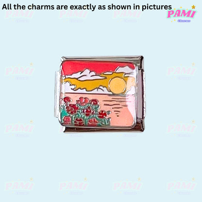 Moon Flowers Nature Italian Charms - Fits All Classic 9mm Bracelets