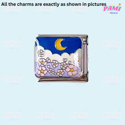Moon Flowers Nature Italian Charms - Fits All Classic 9mm Bracelets