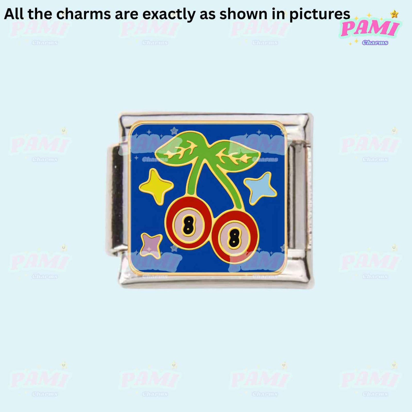 Star/Moon/Lucky/Night Modular Italian Charms - Fits all classic 9mm bracelet 11- Cherry with 8 Italian Charm