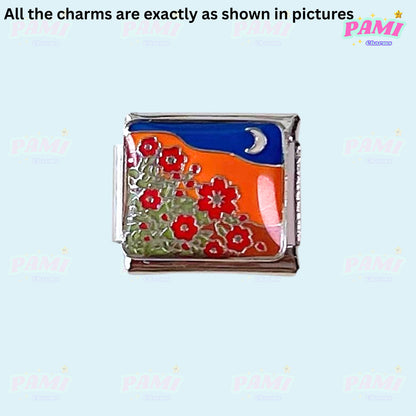 Moon Flowers Nature Italian Charms - Fits All Classic 9mm Bracelets