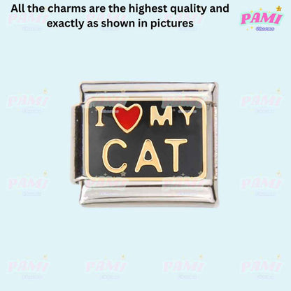 Hobbies Yoga, Baking, Mall, BINGO Modular Italian Charms - Fits all classic 9mm bracelet 12- I love my cat Italian Charm