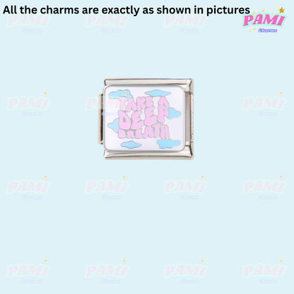 Trendy Quote Motivation Words Modular Italian Charms - Fits all classic 9mm Bracelet 12- Take a deep breath Italian Charm