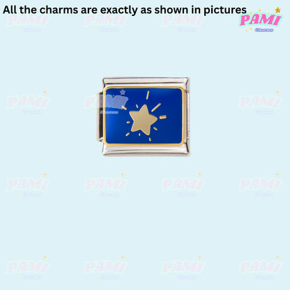 Celestial Galaxy, Star, Moon, Sun Modular Italian Charms - Fits all classic 9mm Bracelet 21- Starburst Italian Charm