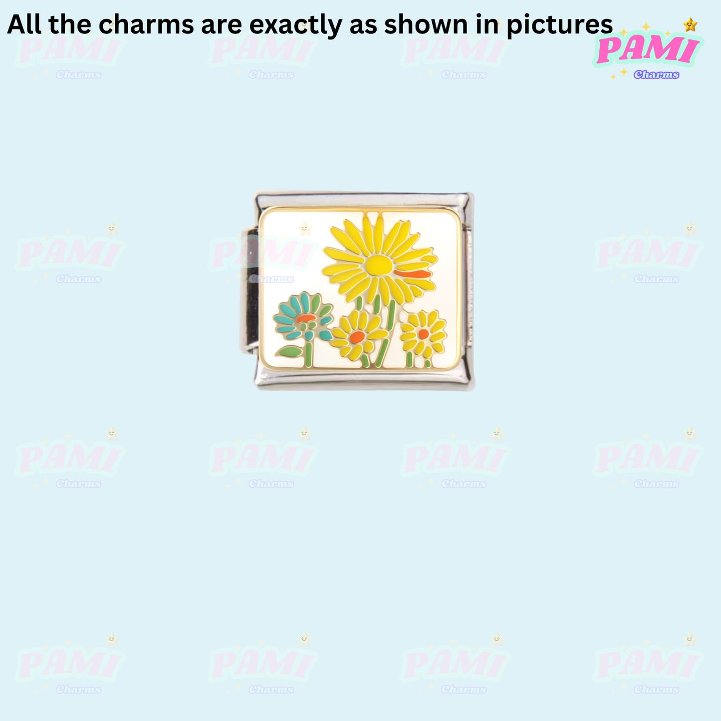 Floral/Flower Tulip, Lotus, Rose Modular Italian Charms - Fits all classic 9mm Bracelet 4- Yellow Daisies Italian Charm