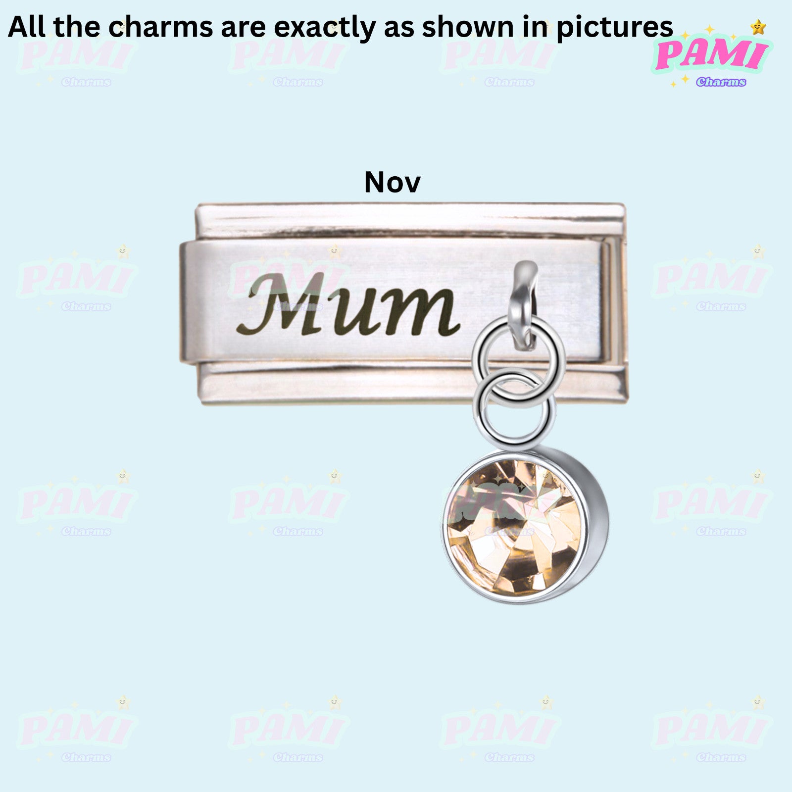 Mum Birthstone 12 Month Modular Italian Charms- Fits all classic 9mm bracelet Italian Charm
