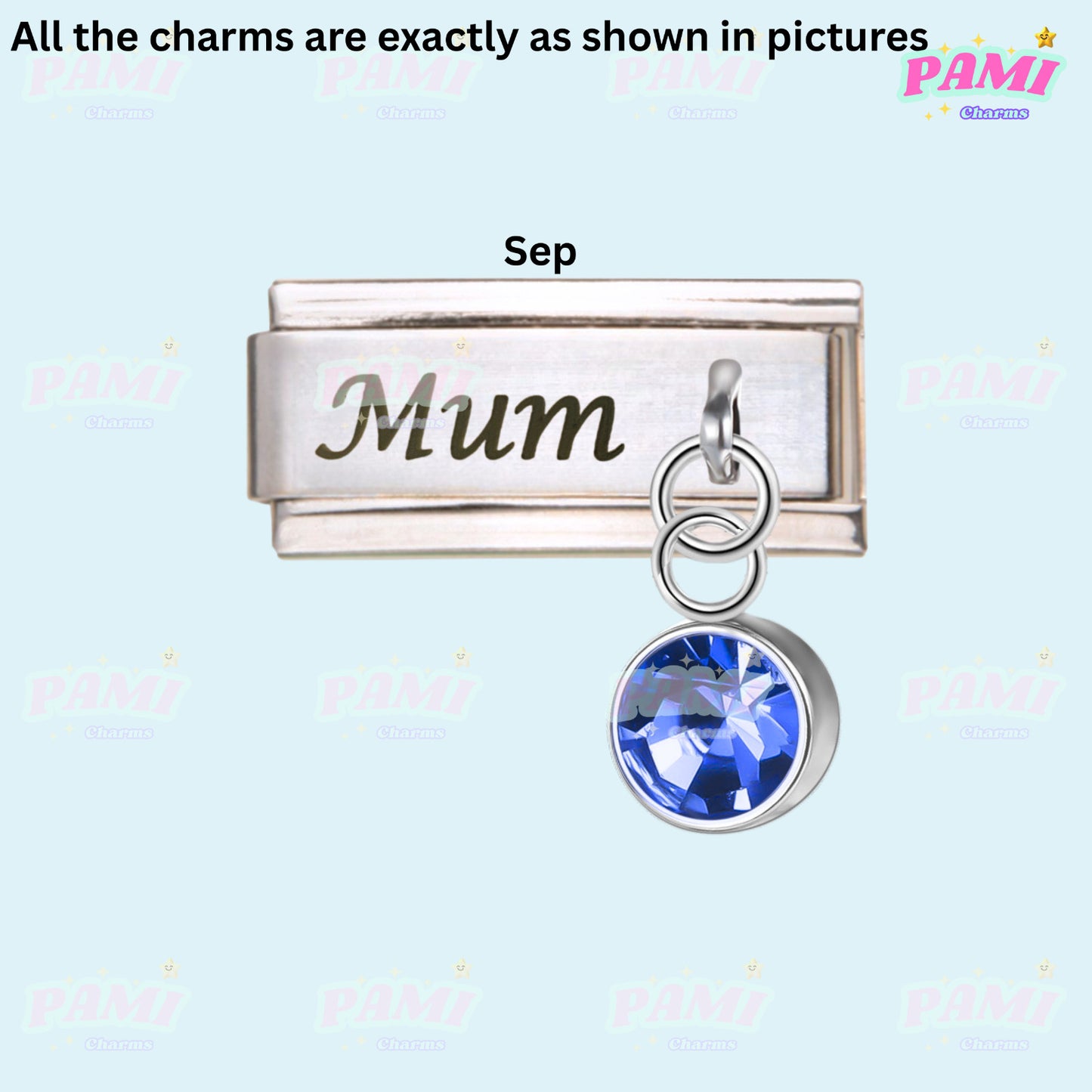 Mum Birthstone 12 Month Modular Italian Charms- Fits all classic 9mm bracelet Italian Charm