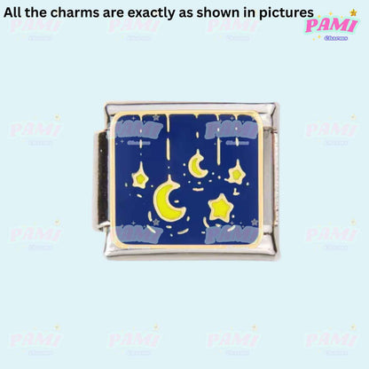 Star/Moon/Lucky/Night Modular Italian Charms - Fits all classic 9mm bracelet 14- Star and Moon Italian Charm
