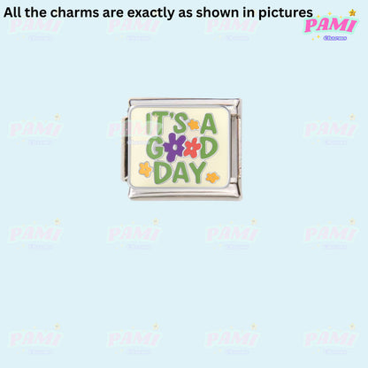 Trendy Quote Motivation Words Modular Italian Charms - Fits all classic 9mm Bracelet 5- It's a good day Italian Charm