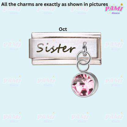 Sister Birthstone 12 Month Modular Italian Charms - Fits all classic 9mm bracelet 10- October Italian Charm